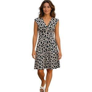 Ralph Lauren Dress Womens 10 Black Patterned Faux‎ Wrap Empire Surplice Midi New